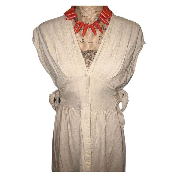 Promesa Linen Blend Tan Side Tie Midi Dress size Large - Picture 6 of 7